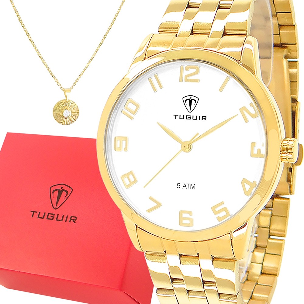 Relógio Digital Feminino Dourado Tuguir Com garantia de 1 ano Original acompanha colar