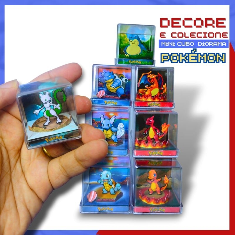 Mini Cubo Diorama Pokémon Colecionáveis Pikachu Charizard Pokedex Ash
