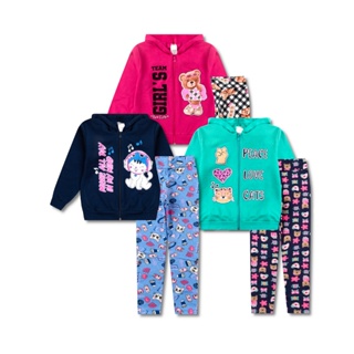 3 Conjuntos Moletom Infantil Feminino Roupa Menina Inverno 6 Peças - 3 Jaquetas e 3 Calças