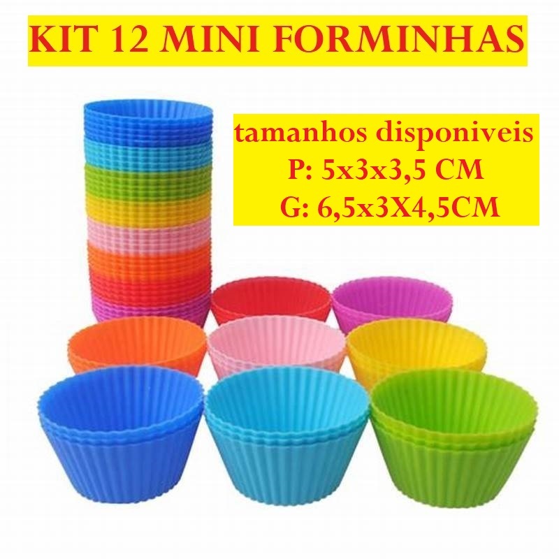 KIT 12 Mini Forminha De Silicone 5x3x2CM E 6,5x3X4,5Cm Para Bolo Forma De Cupcakes Prático E Ùtil Colorido