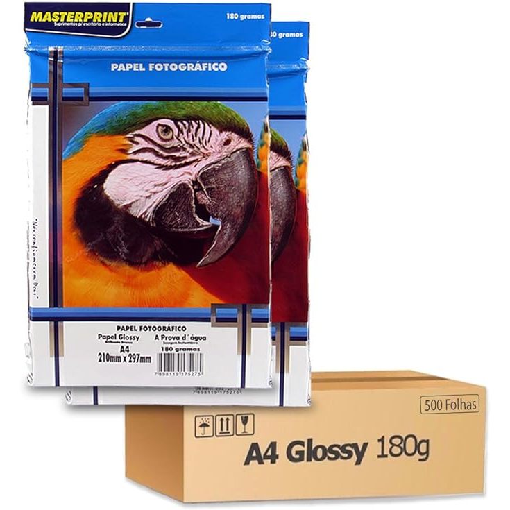 KIT COM 10 PACOTES PAPEL FOTO GLOSSY 180G A4 PACOTES COM 50 FOLHAS ...