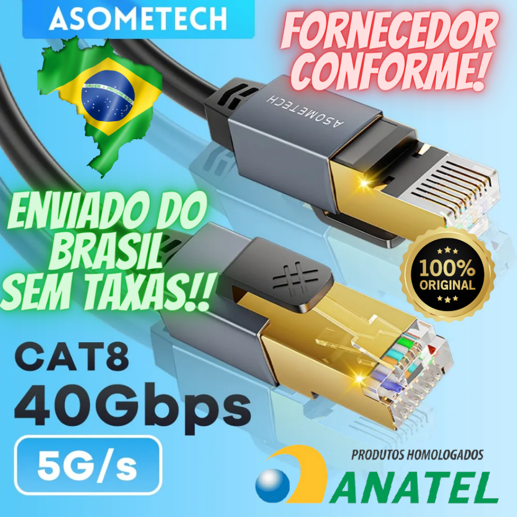 CABO DE REDE CAT8 ETHERNET, ALTA VELOCIDADE, ALTA PASSAGEM DE DADOS 1M PASSA 1000MB- alta velocidade cabo Ethernet, banhado a ouro conector RJ45, cabo LAN S, FTP, redondo, plano, 40Gbps, 2000Mhz, Cat 8