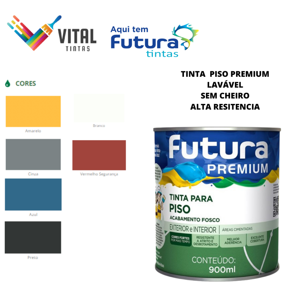 Tinta Piso Lavável Premium FUTURA 900ml (Várias Cores) | Shopee Brasil