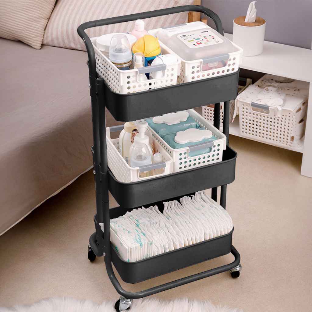 Carrinho Organizador Multiuso Com Rodinhas Banheiro Lavanderia 3 Prateleiras Preto