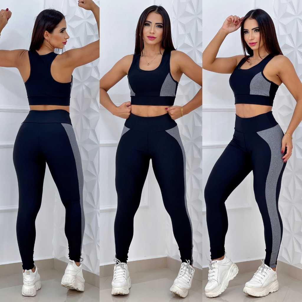 Conjunto de Academia Feminino Calça Legging Cós Alto e Top com Bojo ...