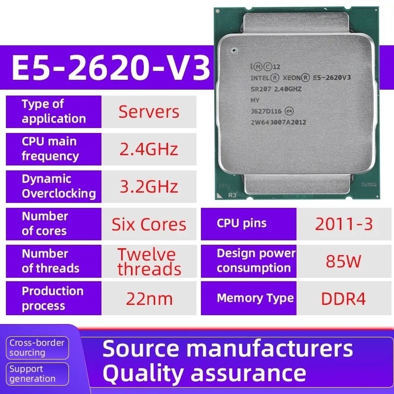 Processador de CPU Intel Xeon, E5 2620 V3, LGA 2011-3, SR207, 2.4Ghz, 6 Core, 85W, E5, 2620V3, DDR4