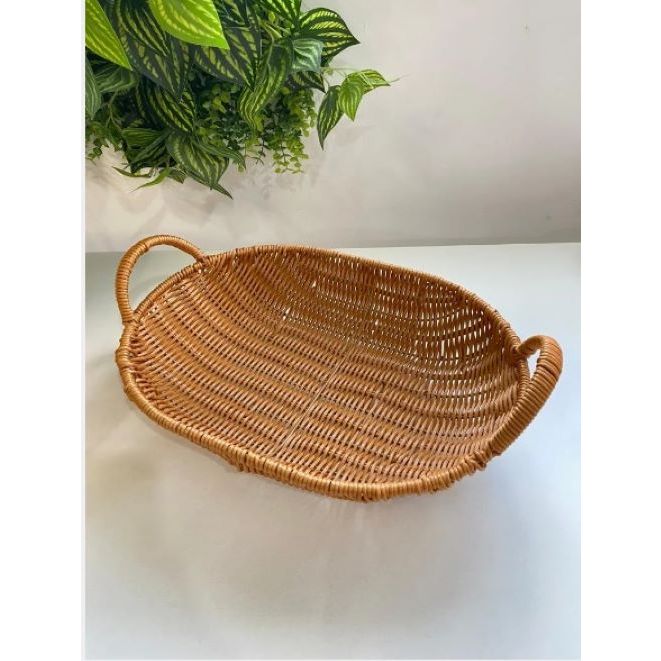 Cesto De Pão Fruteira Decorativo Com Alça Vime Multiuso Bandeja
