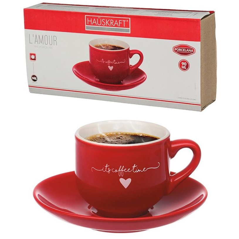 Jogo Xicaras cafe expresso De Porcelana 90 ml Vermelho lamour