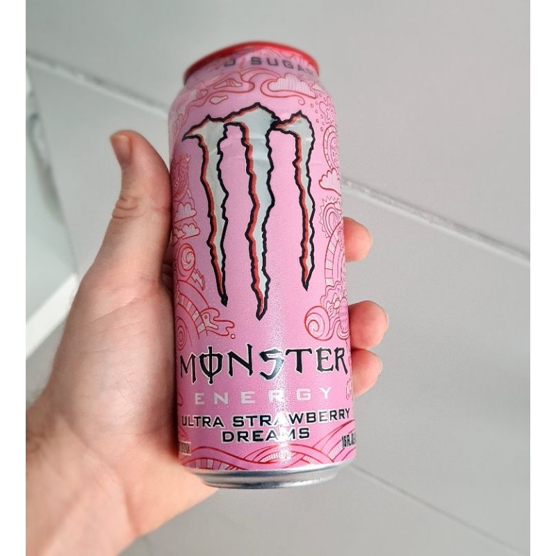 Monster Ultra Strawberry Dreams LATA VAZIA Importada 🇺🇲 (USA), 473ml - Lata vazia com amassados