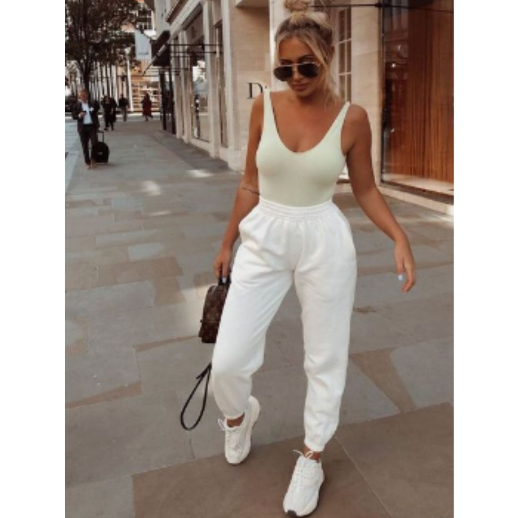 Calça moletom feminina Jogger Cintura Alta Casual Básica Calça Jogger Gringa