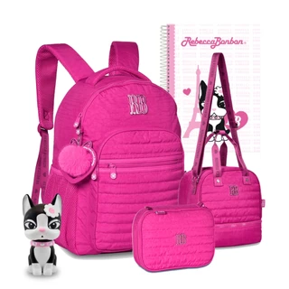 Kit Mochila Estojo Lancheira Copo 550ml Oficial Meninas Adolescente Rebecca Bonbon Lancamento Color Pop Esclusivo