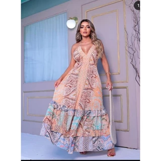 vestido longo seda indiano Costa nua boho chic
