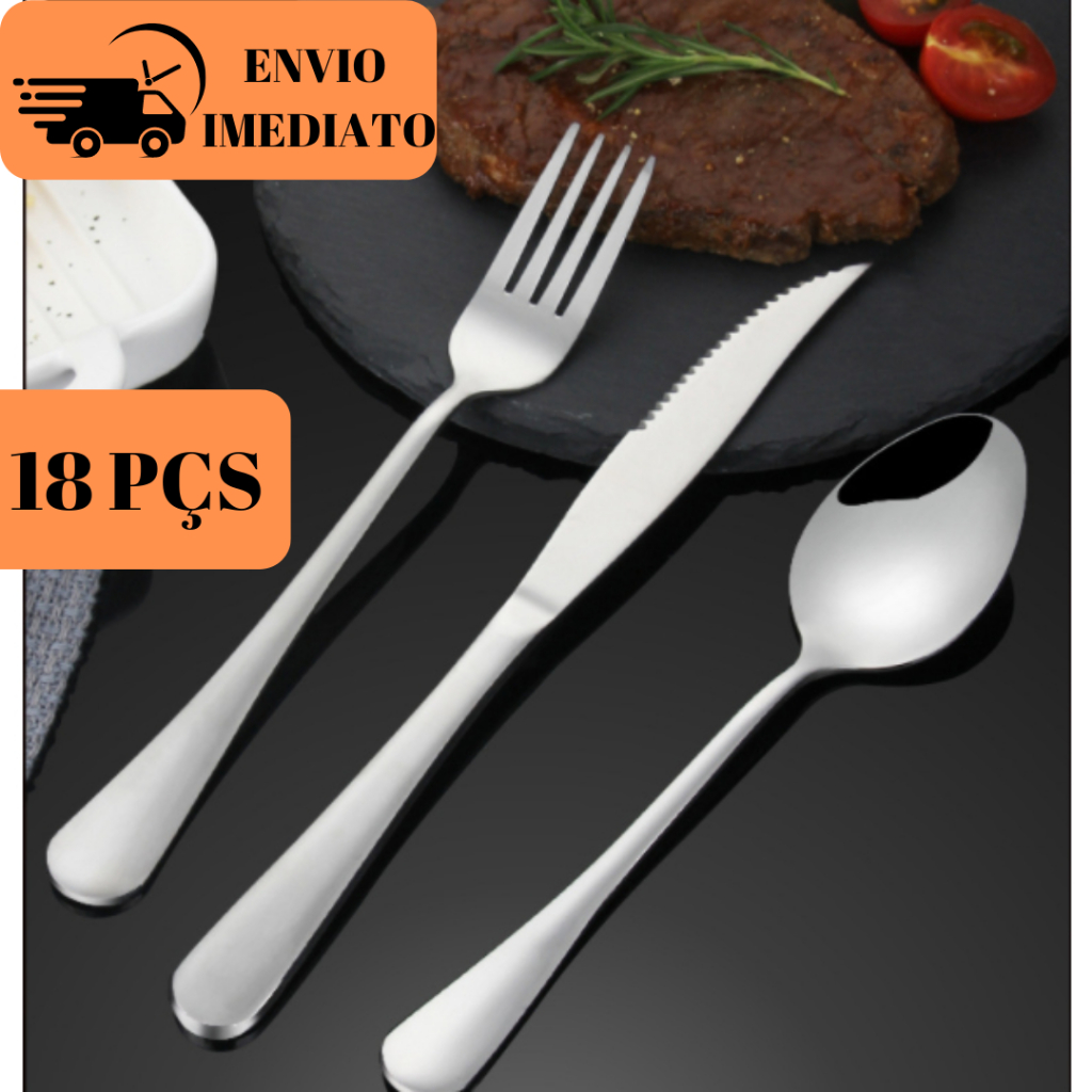 Kit Conjunto 18 Peças De Talheres Em Inox Para Refeições Para Cozinha E ...