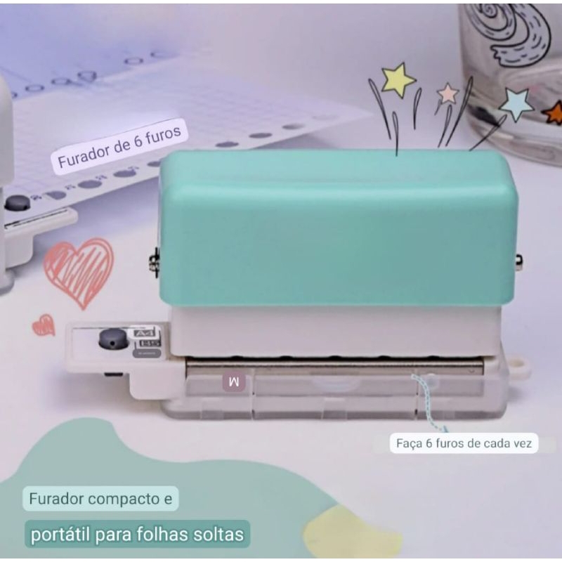 Furador 6 furos Manual para Papel Encadernação Artesanal A4/B5/A5