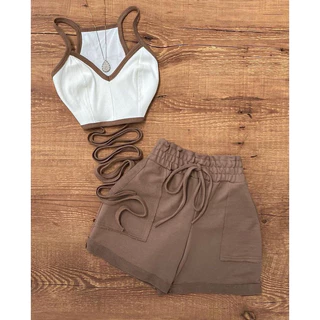 Conjunto Feminino Cropped e Shorts