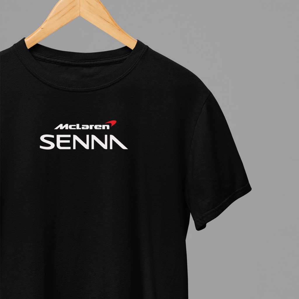 Camiseta Básica Unissex McLaren Senna Frente e Verso
