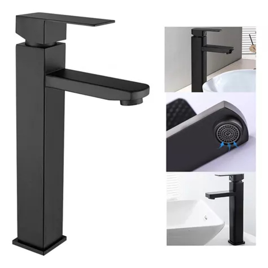 Torneira Cascata Alta Banheiro Monocomando Cuba Preto Fosco