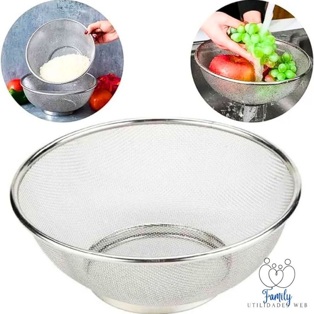 Escorredor Multiuso Inox para Arroz Macarrão Frutas Salada Cesta em Aço Inox 21