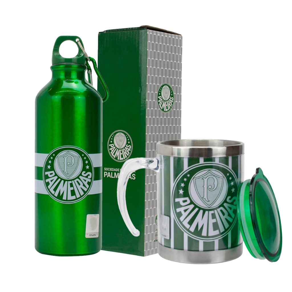 Kit Palmeiras Caneca Térmica Inox + Garrafa Aluminio Oficial