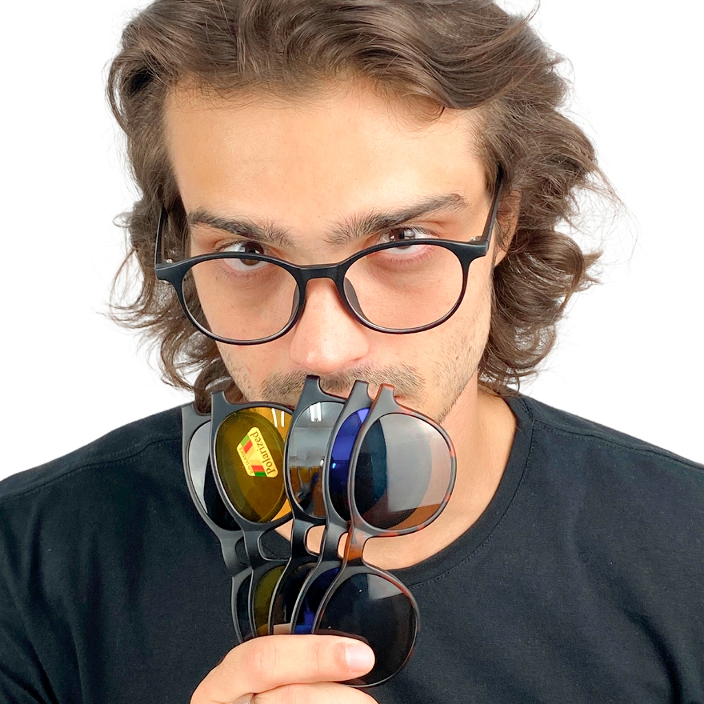 Armação Masculino Flexivel Leve + 5 Lentes Clip On Cm155 dia e noite