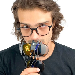 Armação Masculino Flexivel Leve + 5 Lentes Clip On Cm155 dia e noite