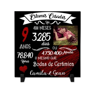 Azulejo Bodas de Cerâmica 9 Anos de Casados Decoração Presente