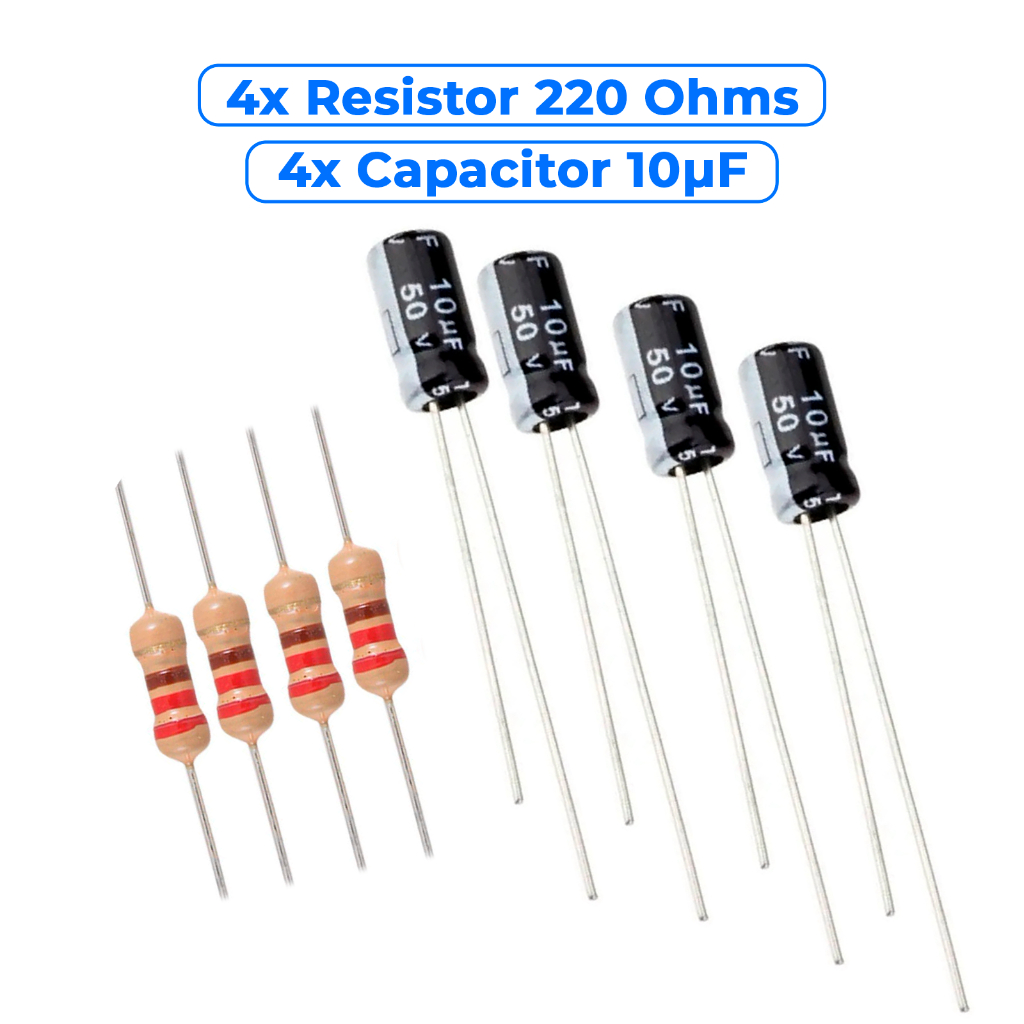 Kit 4x Capacitor 10uf 50v + 4x Resistor 220 Ohms -filtro Diy
