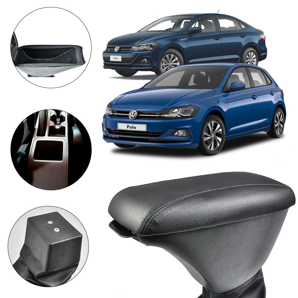 Apoio De Braço Encosto Polo/Virtus 2017 até 2023 Couro Preto Porta Objeto