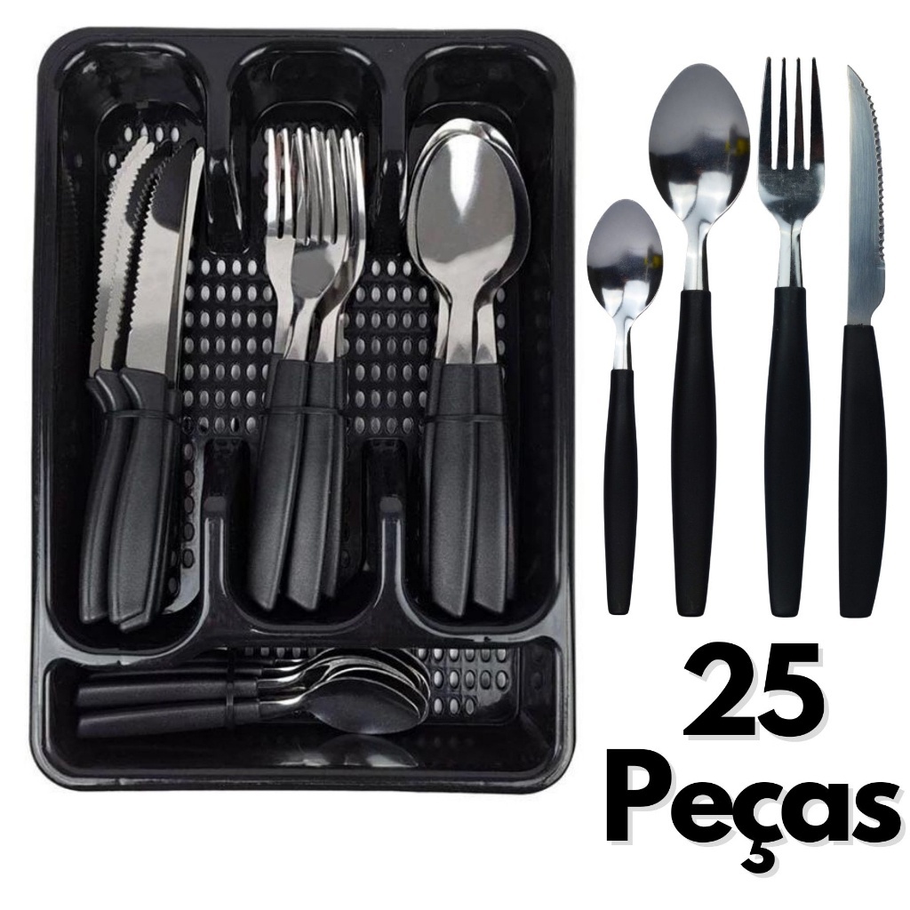 Jogo de Talheres Inox + Suporte Gaveteiro com Porta Kit Faca Colher ...
