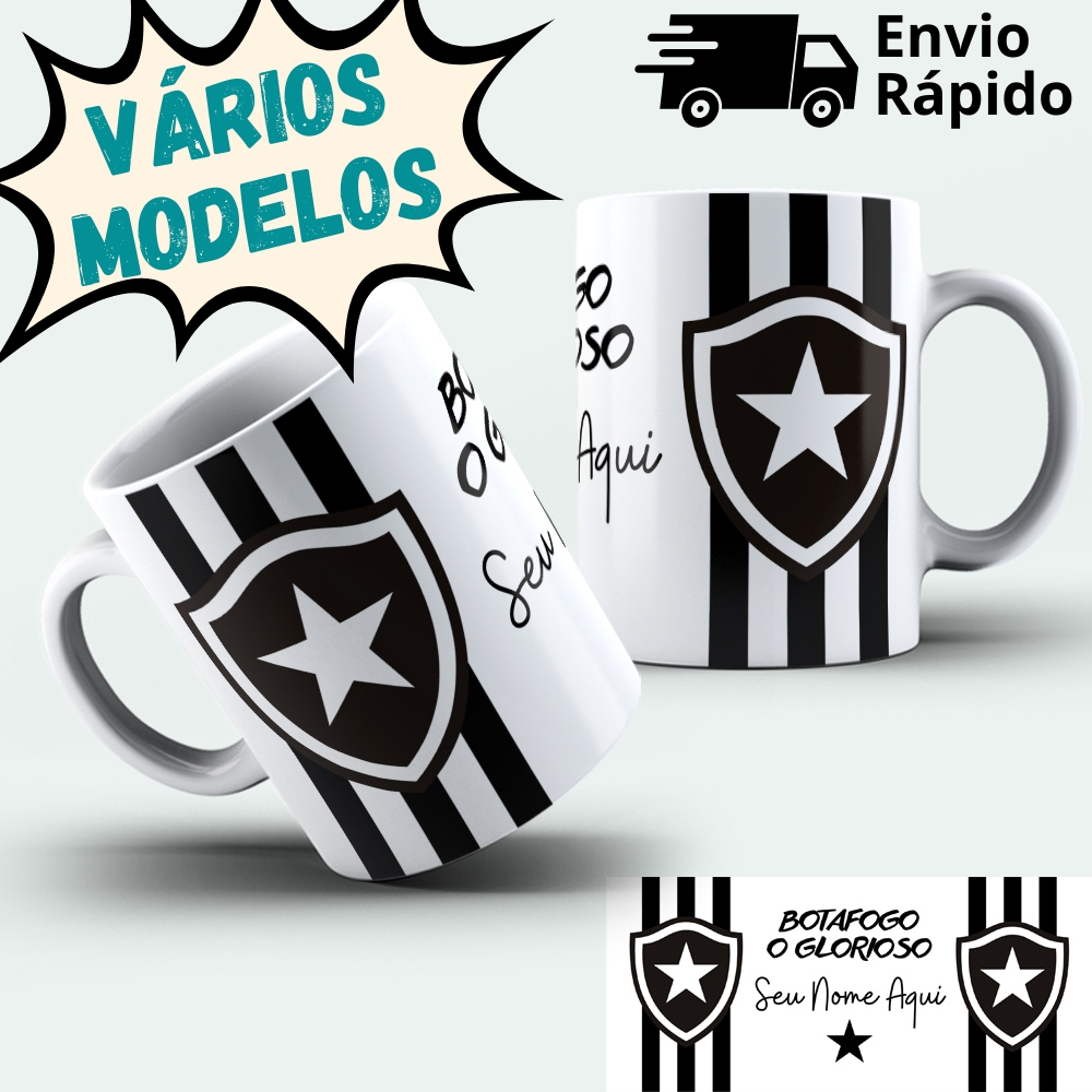 Caneca Botafogo Personalizada Escudo + Nome + Hino / Caricatura + Nome + Escudo