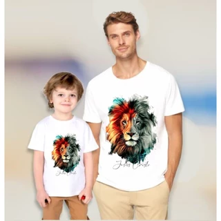 camiseta masculina cristã Pai e Filho, leão de Judá, Jesus, Cruz