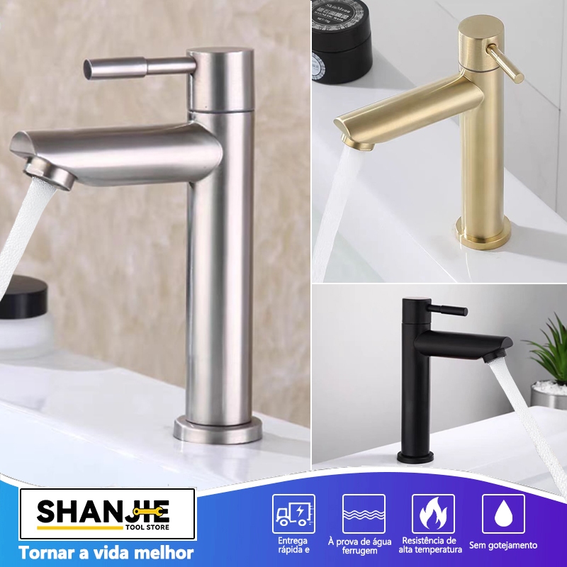Torneira Inox Sus304 Bacia Do Banheiro Único Água Fria Torneira Reta Pilar