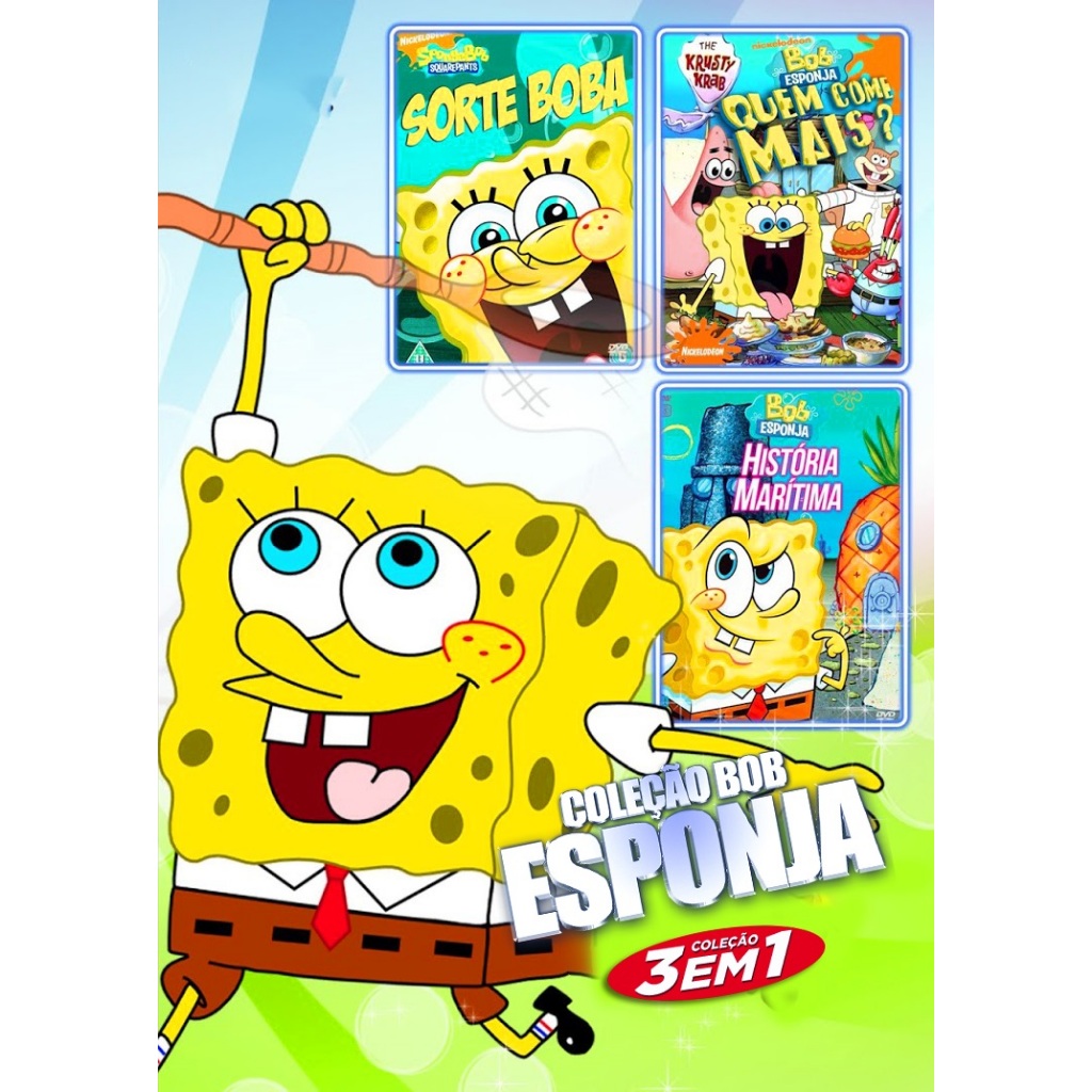 Coleção Desenhos Bob Esponja 3 em 1 (Sorte boa, Quem come mais e Historia  Marítima) | Shopee Brasil