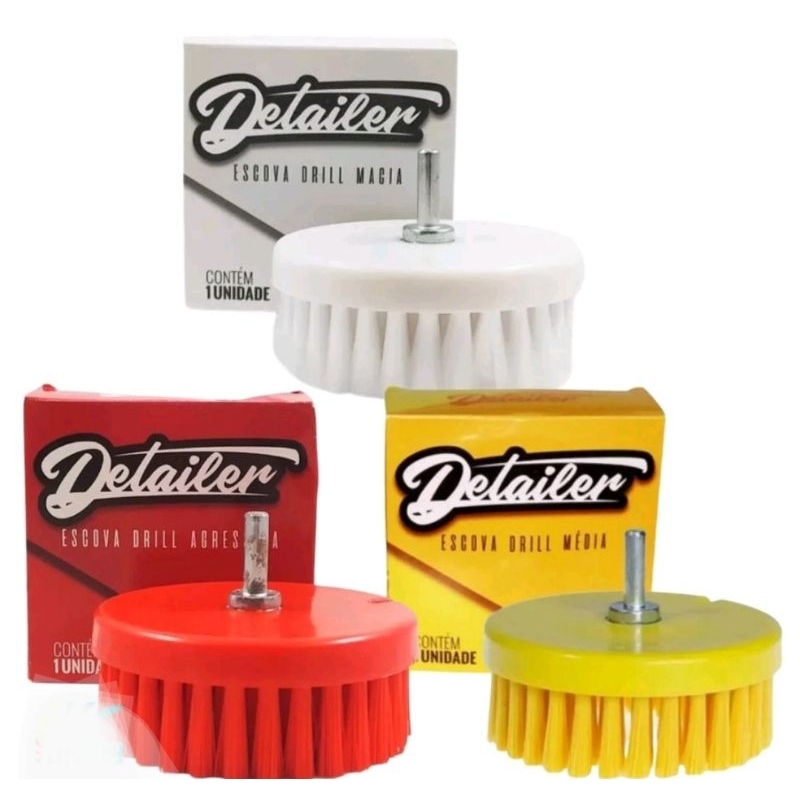 kit 3 escovas rotativa Drill Detailer. Macia/média/agressiva.