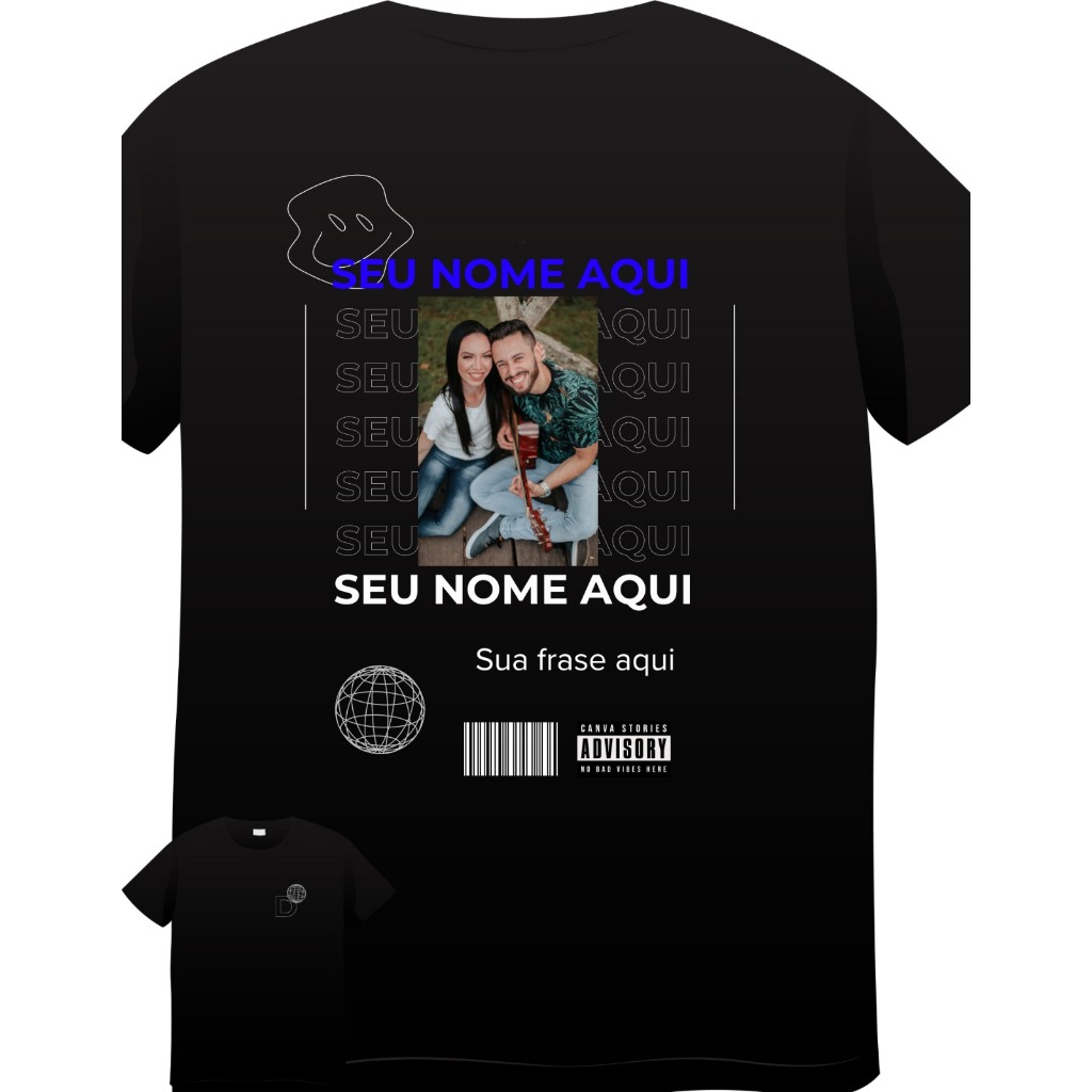 Camiseta de Casal TikTok Algodão - Foto Nome e Frase