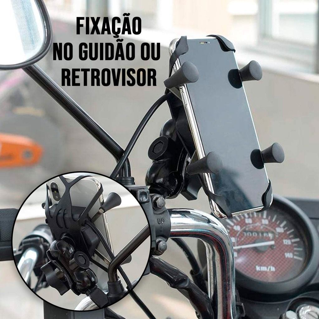 MOTO Suporte Garra Para Celular Moto Universal Com Carregador USB