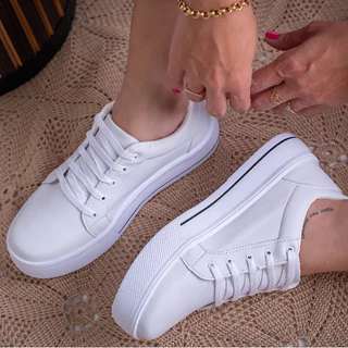 Tênis Branco Feminino Sola Alta Sapatênis Casual Comportável Estiloso