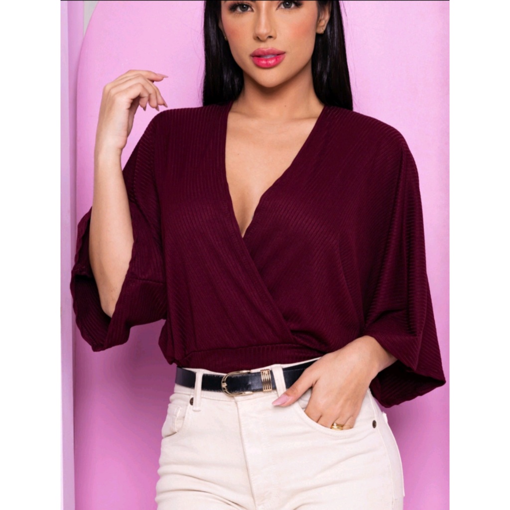 Blusa Transpassada Cropped Feminino Decote V Morcego