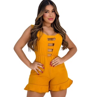 macaquinho feminino short curto com babado - decotado