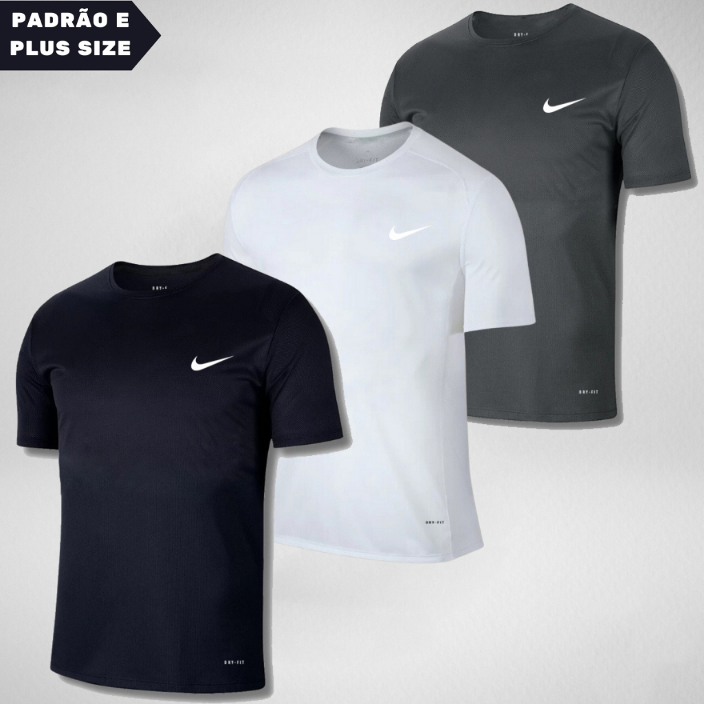 KIT 3 Camisetas Dry fit Slimfit Padrão e Plus Academia Casual Treino Musculação Esportes Exercícios Corrida Tecido Furadinho - ENVIO RÁPIDO
