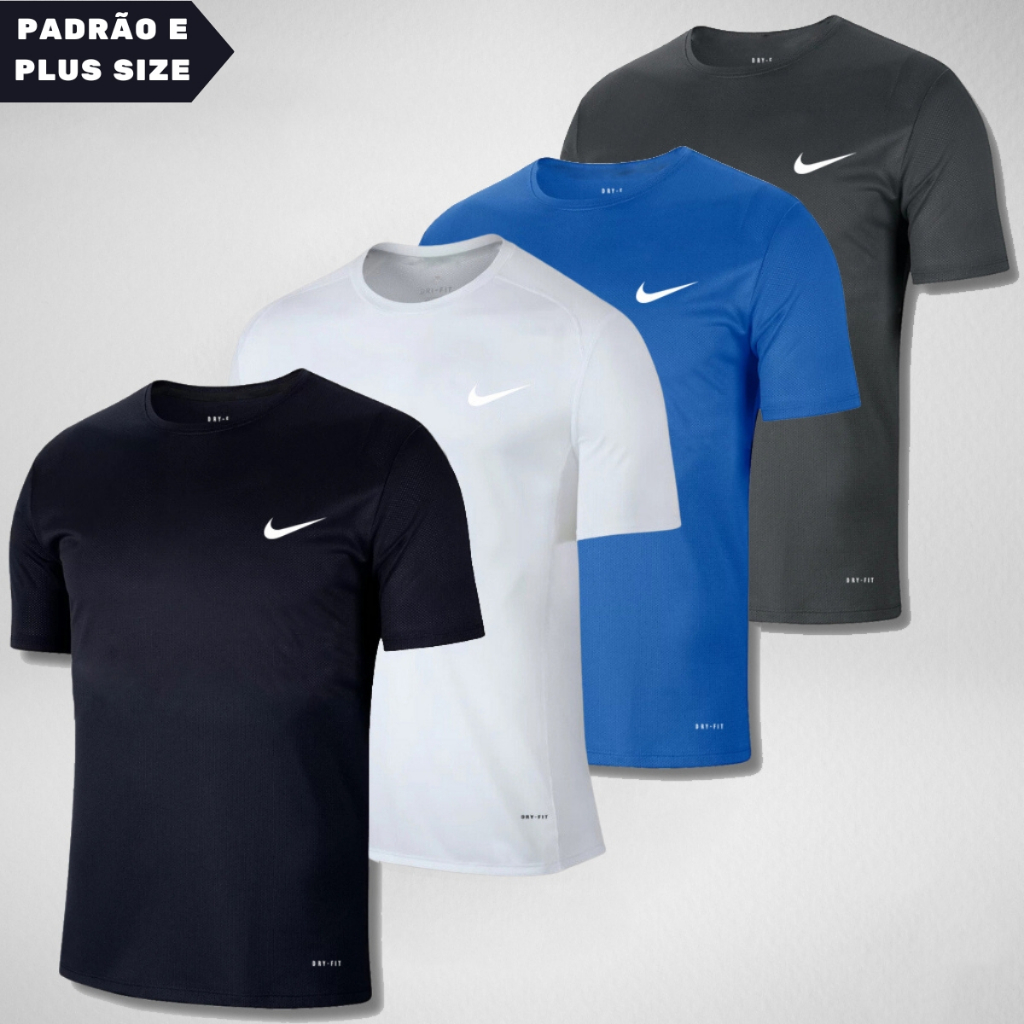 KIT 4 Camisetas Dry fit Slimfit Padrão e Plus Academia Casual Treino Musculação Esportes Exercícios Corrida Tecido Furadinho - ENVIO RÁPIDO