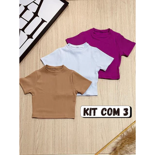 KIT 3 Cropped Manguinha Ana Ruga