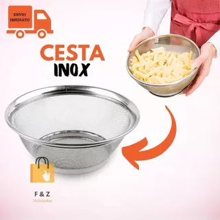 Cesta Aço Inox Multiuso Escorredor de Legumes Frutas Macarrão Alimentos Fruteira 22 cm