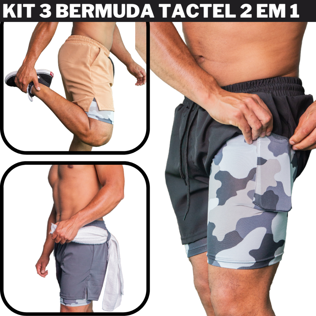 bermuda masculina tactel dupla 2 em 1 bermuda masculina academia ...