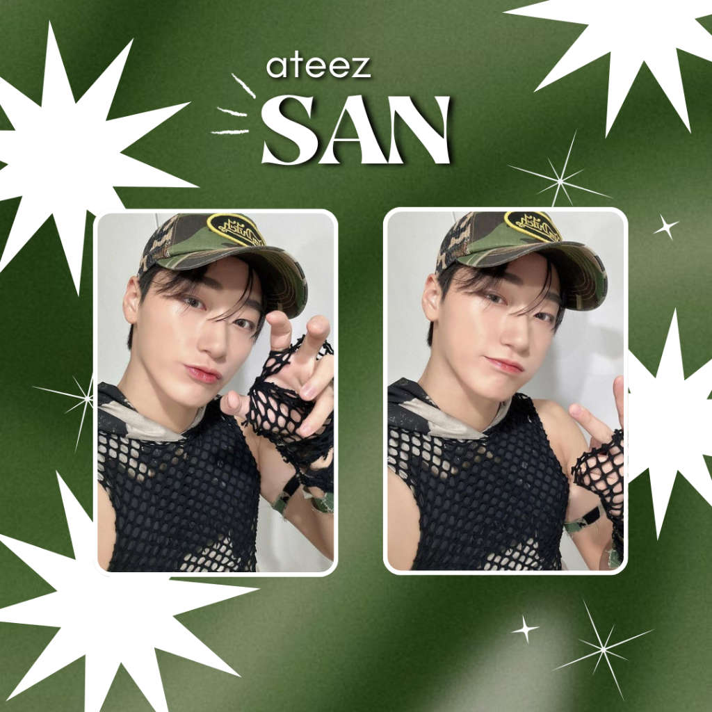 ATEEZ - San, set 2 Photocards Fanmade frente e verso, Stage Bouncy