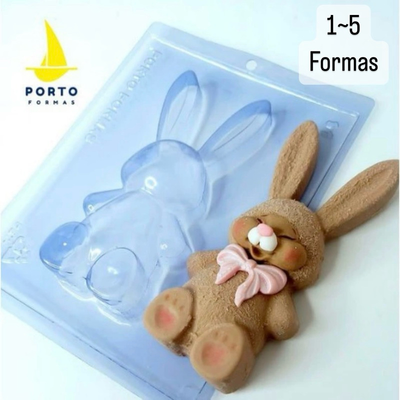 KIT Forma Porto Com Silicone (3 partes) Para Chocolate COELHO RECHEADO – CÓD p91 ( Porto formas )