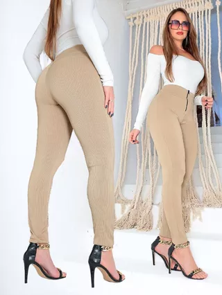 Calça Feminina 3D Canelada Skinny Feminina Premium Nude