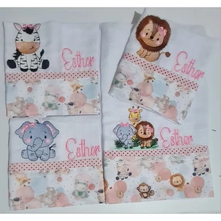 kit enxoval maternidade 4 peças personalizado nome e tema.