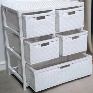 Gaveteiro Organizador Decorativo Artesanal em Vime 5 Gavetas Fibra Sintética para quarto, banheiro, cozinha e escritório