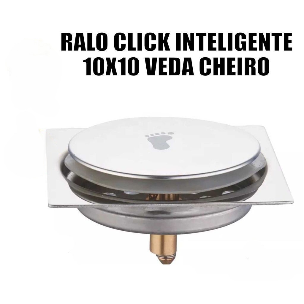 Ralo Click Inteligente 10x10 cm Inox Banheiro Veda Cheiro